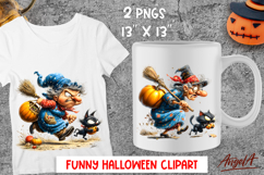 Halloween clipart Grandma, cute witch and black cat PNG Product Image 1
