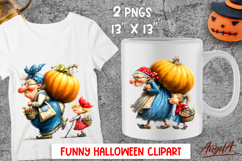 Halloween clipart cute elderly lady Granda with grandkids Product Image 1