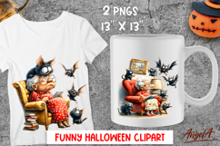 Halloween clipart Cute elderly lady with bat and black cat Product Image 1