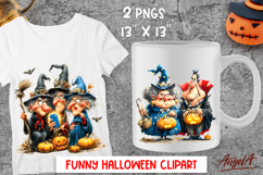Halloween clipart cute witches with pumpkins, funny couple Product Image 1