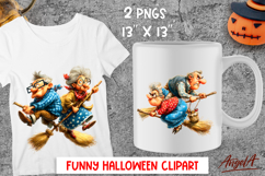 Halloween clipart elderly lady, funny couple grandparents Product Image 1