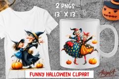 Halloween clipart cute elderly lady, witch with girl dancing Product Image 1