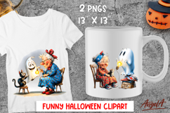 Halloween clipart Cute elderly lady with halloween ghost PNG Product Image 1