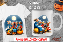 Halloween clipart Cute elderly lady with best friends, moon Product Image 1