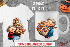 Halloween clipart cute elderly lady with sweets Grandma PNG Product Image 1
