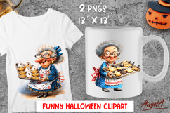 Halloween clipart cute elderly lady with cookies Grandma PNG Product Image 1
