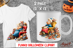 Halloween clipart cute elderly lady Grandma with sweets PNG Product Image 1
