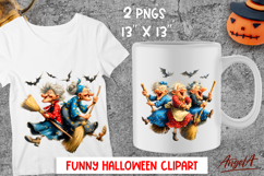 Halloween clipart Funny elderly lady with friends Broomstick Product Image 1