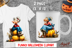 Halloween clipart Cute elderly lady Grandma with pumpkin PNG Product Image 1