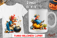 Halloween clipart Cute elderly lady with pumpkin, cauldron Product Image 1