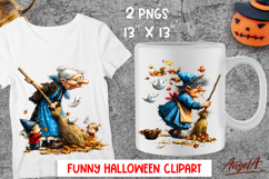 Halloween clipart Elderly lady Grandma with broomstick png Product Image 1