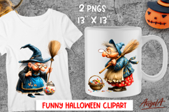 Halloween clipart Elderly lady Grandma with broomstick png Product Image 1