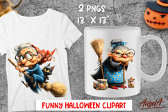 Halloween clipart Grandma with broomstick Elderly lady png Product Image 1