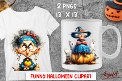 Halloween clipart Cute elderly lady with pumpkin Ghost PNG Product Image 1