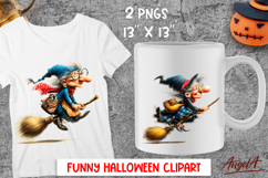 Halloween clipart Cute Witch Broomsticks Elderly lady PNG Product Image 1