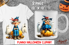 Halloween clipart Cute elderly lady on pumpkin Ghost PNG Product Image 1