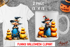 Halloween clipart Cute elderly lady Witch with pumpkins PNG Product Image 1