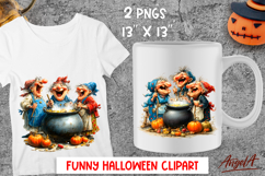 Halloween clipart Cute elderly witches with friends Cauldron Product Image 1
