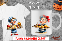 Halloween clipart Cute grandma with cookies and pumpkin PNG Product Image 1