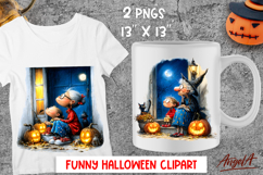 Halloween clipart Cute grandma with granddaughter at night Product Image 1