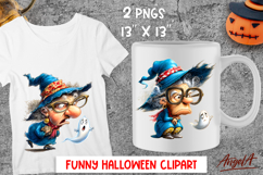 Halloween clipart Funny Witch with ghost Sarcastic PNG Product Image 1