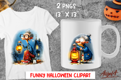 Halloween clipart Cute Elderly lady at night with light PNG Product Image 1
