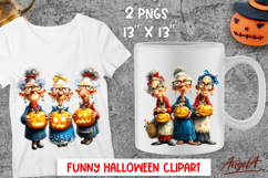 Halloween clipart Cute elderly lady with friends, pumpkins Product Image 1