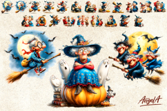 Halloween clipart bundle Elderly lady Witch with pumpkins Product Image 4