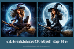 Halloween Backgrounds, Halloween Flying Witch with Black Cat Product Image 2