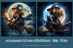 Halloween Backgrounds, Halloween Flying Witch with Black Cat Product Image 3