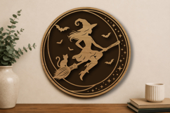 Halloween Witch on Broom Round Laser Cut Product Image 1