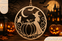 Halloween Witch &amp; Pumpkin SVG Laser Cut Product Image 1