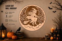 Halloween Witch Round Laser Cut Wall Art Product Image 1