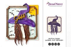 This witch sign features a beautiful witch with bats and moon on the background.