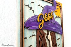 This witch sign features a beautiful witch with bats and moon on the background.