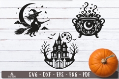 Halloween Witch SVG Silhouette Haunted House Cauldron