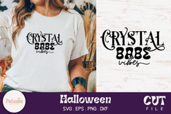 Trendy witchy SVG in spiritual boho style being used on a witchy t-shirt for Cricut and Silhouette projects