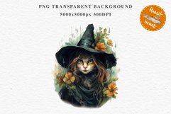 Halloween Wizard Kitten Witch Black Cats Clipart PNG Spooky Fairy Tale Art Image Watercolor witch magic Print illustration sublimation creepy printable digital watercolor cute halloween witch cat kitty pumpkin clipart, spooky sublimation nursery, Creepy 