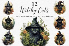 watercolor cute halloween witch cat kitty pumpkin clipart, spooky sublimation nursery, Creepy Halloween Wizard Kitten Witch Black Cats Clipart PNG Spooky Fairy Tale Art Image Watercolor witch magic Print illustration sublimation creepy printable digital