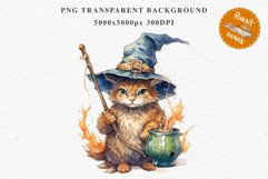 Halloween Wizard Kitten Witch Black Cats Clipart PNG Spooky Fairy Tale Art Image Watercolor witch magic Print illustration sublimation creepy printable digital watercolor cute halloween kitten kitty pumpkin clipart, spooky sublimation nursery, Creepy Witc