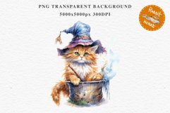 Halloween Wizard Kitten Witch Black Cats Clipart PNG Spooky Fairy Tale Art Image Watercolor witch magic Print illustration sublimation creepy printable digital watercolor cute halloween kitten kitty pumpkin clipart, spooky sublimation nursery, Creepy Witc