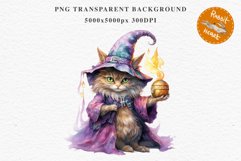 Halloween Wizard Kitten Witch Black Cats Clipart PNG Spooky Fairy Tale Art Image Watercolor witch magic Print illustration sublimation creepy printable digital watercolor cute halloween kitten kitty pumpkin clipart, spooky sublimation nursery, Creepy Witc