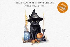 Halloween Wizard Kitten Witch Black Cats Clipart PNG Spooky Fairy Tale Art Image Watercolor witch magic Print illustration sublimation creepy printable digital watercolor cute halloween kitten kitty pumpkin clipart, spooky sublimation nursery, Creepy Wit 