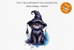 Halloween Wizard Kitten Witch Black Cats Clipart PNG Spooky Fairy Tale Art Image Watercolor witch magic Print illustration sublimation creepy printable digital watercolor cute halloween kitten kitty pumpkin clipart, spooky sublimation nursery, Creepy Wit 