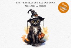 Halloween Wizard Kitten Witch Black Cats Clipart PNG Spooky Fairy Tale Art Image Watercolor witch magic Print illustration sublimation creepy printable digital watercolor cute halloween kitten kitty pumpkin clipart, spooky sublimation nursery, Creepy Wit 