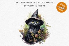 Halloween Wizard Kitten Witch Black Cats Clipart PNG Spooky Fairy Tale Art Image Watercolor witch magic Print illustration sublimation creepy printable digital watercolor cute halloween witch cat kitty pumpkin clipart, spooky sublimation nursery, Creepy a