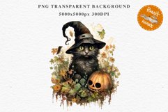 Halloween Wizard Kitten Witch Black Cats Clipart PNG Spooky Fairy Tale Art Image Watercolor witch magic Print illustration sublimation creepy printable digital watercolor cute halloween witch cat kitty pumpkin clipart, spooky sublimation nursery, Creepy a