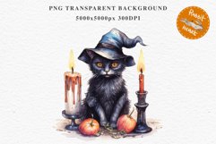 Halloween Wizard Kitten Witch Black Cats Clipart PNG Spooky Fairy Tale Art Image Watercolor witch magic Print illustration sublimation creepy printable digital watercolor cute halloween kitten kitty pumpkin clipart, spooky sublimation nursery, Creepy Wit 