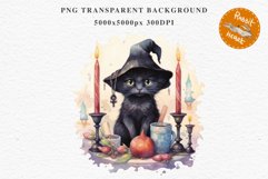 Halloween Wizard Kitten Witch Black Cats Clipart PNG Spooky Fairy Tale Art Image Watercolor witch magic Print illustration sublimation creepy printable digital watercolor cute halloween kitten kitty pumpkin clipart, spooky sublimation nursery, Creepy Wit 