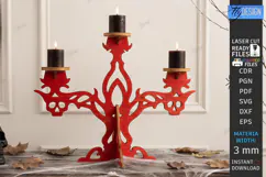 Halloween Wooden Candle Holder Laser Cut | Gothic Candelabra Product Image 1